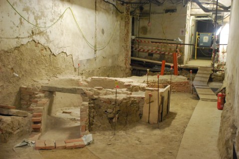 Una veduta generale degli scavi negli scantinati di Palazzo Medici Riccardi a Firenze