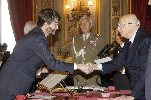 Il neo ministro per i Beni culturali Dario Franceschini giura nelle mani del presidente Napolitano
