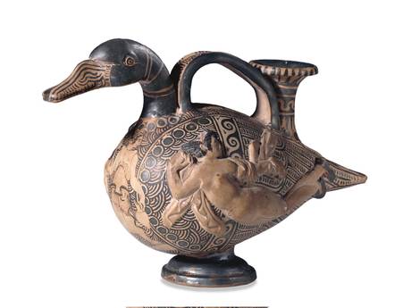 Askos a forma di Anatra da Vulci (350-325 a.C.) prestato dal British Museum a Cortona