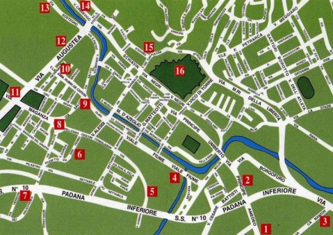 La mappa del parco archeologico di Este con il percorso e le tappe alla scoperta dei siti più importanti