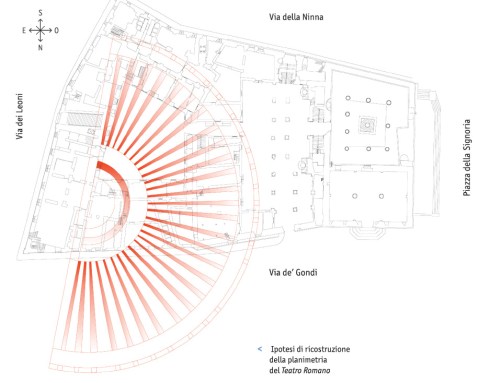 La planimetria con i muri radiali del teatro romano scavato dalla Cooperativa Archeologia di Firenze