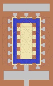 La pianta dell'Osireion di Abido con i riscontri geometrici scoperti da Rubino