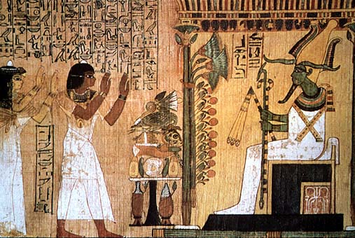 Il defunto al cospetto di Osiride: illustrazione del Libro dei Morti su un papiro all'Egizio di Torino