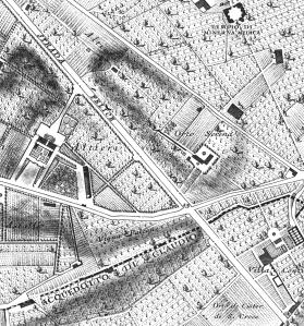 Una mappa del XVIII secolo: dove un secolo dopo sarebbe sorta villa Wolkonsky c'era una vigna