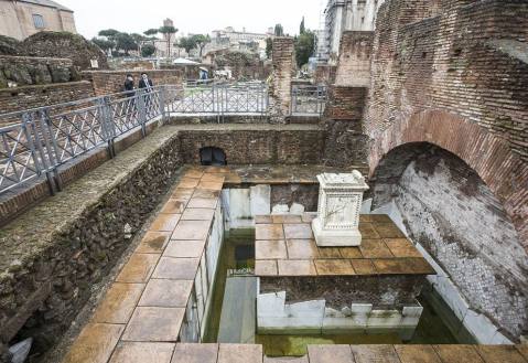 La fonte Giuturna (Lacus Iuturnae) emersa al Foro Romano con gli scavi di Giacomo Boni