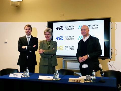 La presentazione del logo del Museo Egizio con il direttore Christian Greco, la presidente Evelina Christillin, e l'ideatore Ico Migliore