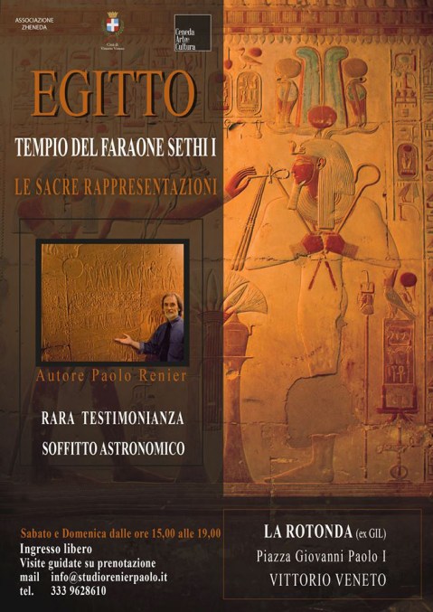La locandina della mostra “Egitto. Il tempio del faraone Seti I:  le sacre rappresentazioni” alla Rotonda di Vittorio Veneto
