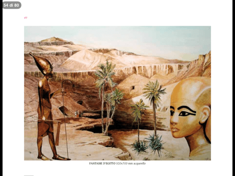 Una tavola ad acquerello con soggetto sull'Antico Egitto nella mostra di Oderzo "Omaggio a Tutankhamon"