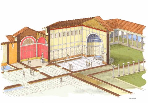 Una ricostruzione di un settore del complesso termale neroniano a Montegrotto