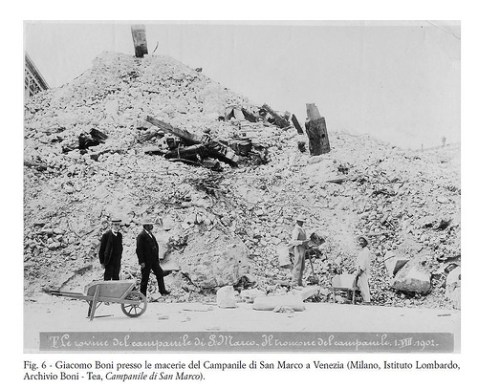 Giacomo Boni in sopralluogo alle macerie del campanile di san Marco