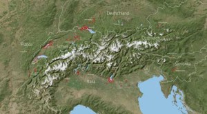 Mappa delle aree nell'arco alpino con siti palafitticoli