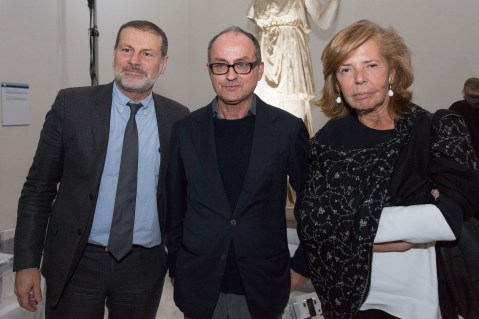 Il soprintendente Massimo Osanna con il regista Pappi Corsicato e la presidente di Scabec, Patrizia Boldoni