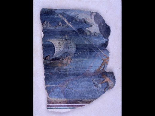 Il frammento di pittura con paesaggio marino proveniente dalle “grotte di Catullo” esposto a Milano