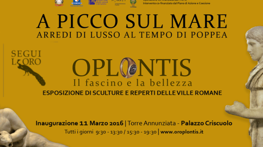 Il manifesto della mostra "A picco sul mare" allestita a Palazzo Criscuolo a Torre Annunziata sui tesori di Oplontis