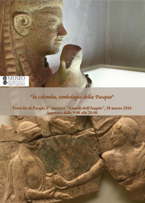 Il manifesto del museo archeologico di Vibo Valentia per le aperture di Pasqua e Pasquetta