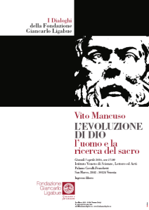 La locandina dell'incontro a Venezia con Vito Mancuso promosso dalla Fondazione Giancarlo LIgabue