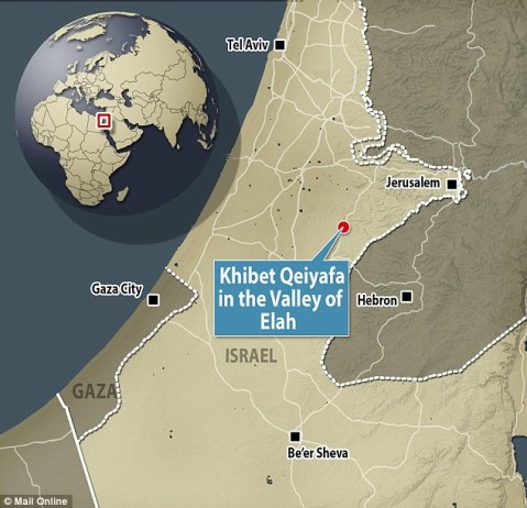 La posizione del sito israeliano di Khirbet Qeiyafa, l'antica Shearaim