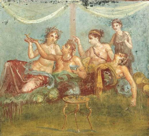 Un tipico banchetto degli antichi romani in un affresco pompeiano