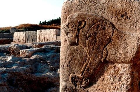 Un leone in marcia scolpito su un ortostato della città-stato ittita di Karkemish, al confine tra Turchia e Siria