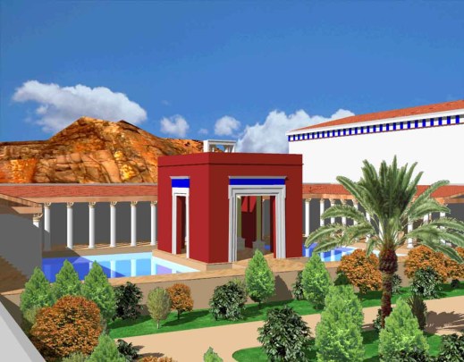 Ipotesi di ricostruzione del grande giardino con irrigazione artificiale a Petra