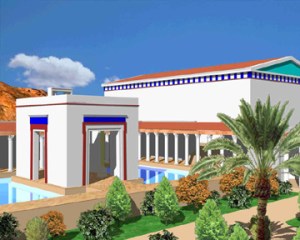 Ipotesi di ricostruzione dell'isola-padiglione della grande piscina di Petra