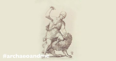 Il gruppo del "Gladiatore che uccide il leone" in un'incisione della seicentesca Collezione Giustiniani