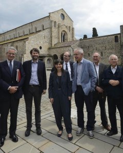 Il ministro Dario Franceschini ad Aquileia con il presidente della Fondazione Zanardi Landi e il governatore della Regione Debora Serracchiani
