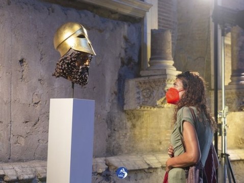 roma_parco_mostra_riproduzione-in-bronzo-testa-guerriero-A_esposizione_foto-mic