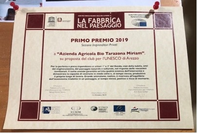 arezzo_Azienda Miriam Tarazona_Primo Premio UNESCO_la Fabbrica nel Paesaggio 2019_attestato