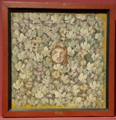 bologna_archeologico_mostra_I_Pittori di Pompei_maschera-tra-grappoli-d-uva_foto-graziano-tavan