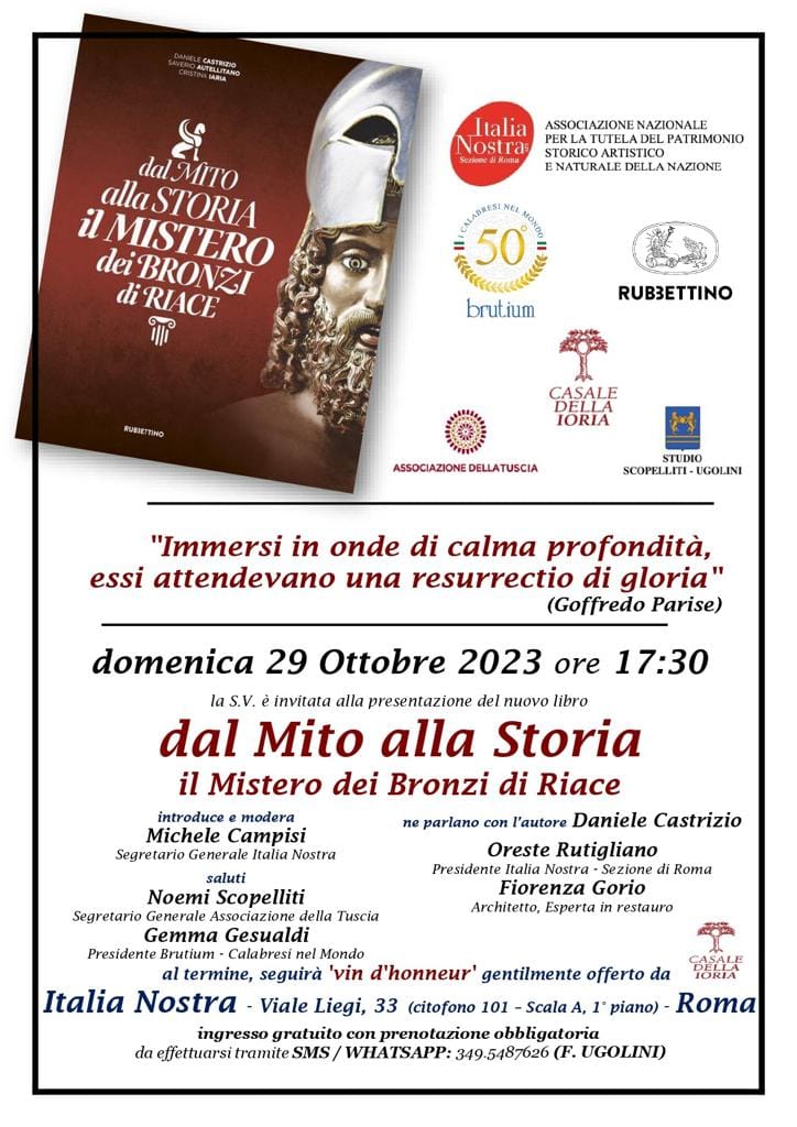 roma_italia-nostra_presentazione-libro-Dal mito alla storia. Il mistero dei Bronzi di Riace_locandina