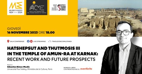 torino_egizio_conferenza-Hatshepsut and Thutmosis III in the Temple of Amun-Ra at Karnak_Biston-Moulin_locandina