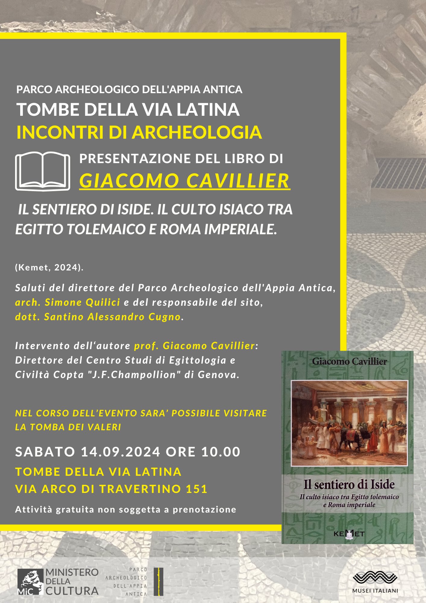 appia-antica_tombe-della-via-latina_presentazione-del-libro-il-sentiero-di-iside_cavilier_locandina