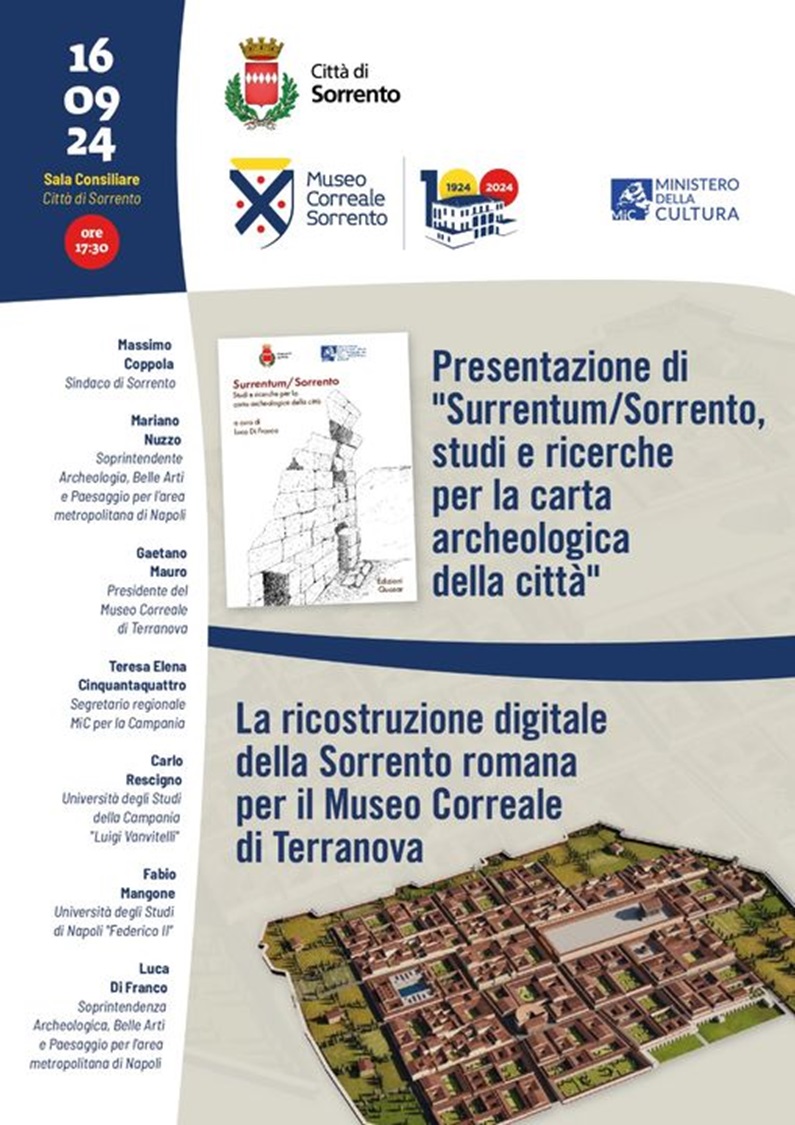 sorrento_sala-consiliare_libro-Surrentum-Sorrento-Studi-e-Ricerche-per-la-Carta-Archeologica-della-Città_presentazione_locandina