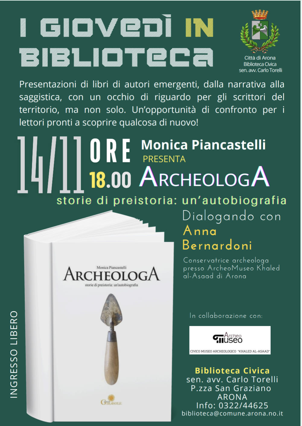 arona_biblioteca_libro-ArcheologA-Storie-di-Preistoria-un-autobiografia_di-monica-piancastelli_presentazione_locandina