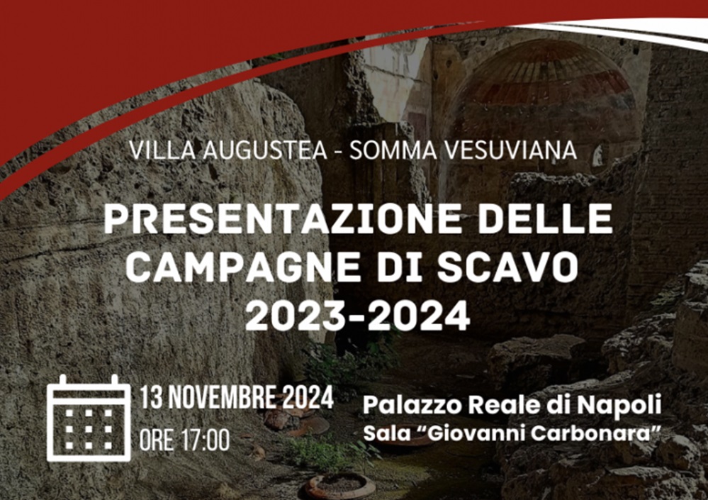 napoli_palazzo-reale_presentazione-campagne-di-scavo-2023-2024-della-Villa-Augustea-di-Somma-Vesuviana_locandina