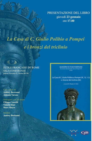 roma_École-française_libro-La-casa-di-C-Giulio-Polibio-e-i-bronzi-del-triclinio_presentazione_locandina